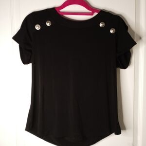 Short Sleeve Solid Black Shirt Peek-a-boo Arm Sailor Top Sz. M